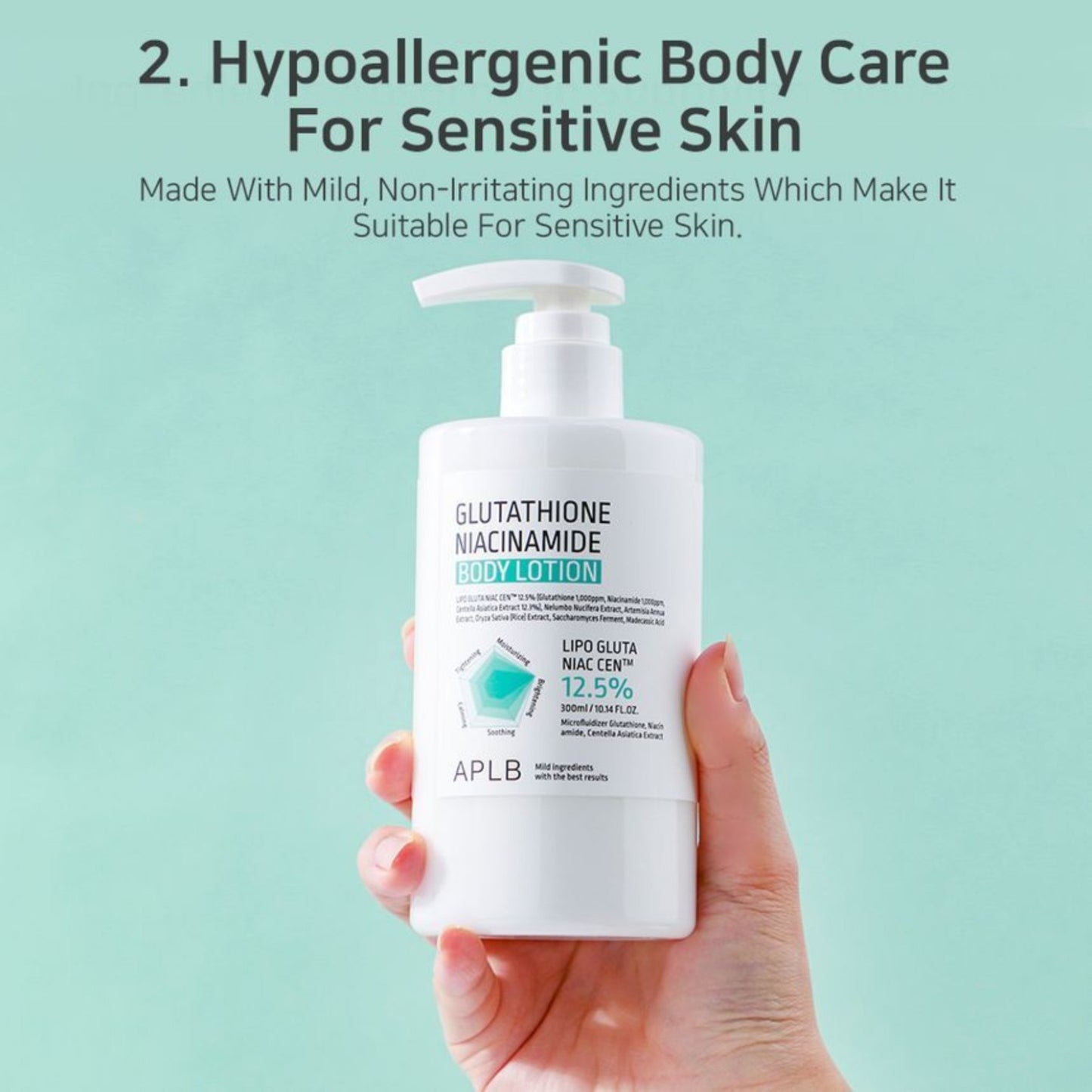 APLB Glutathione Niacinamide Body Lotion, loțiune de corp iluminatoare care hidratează și uniformizează tonul pielii
