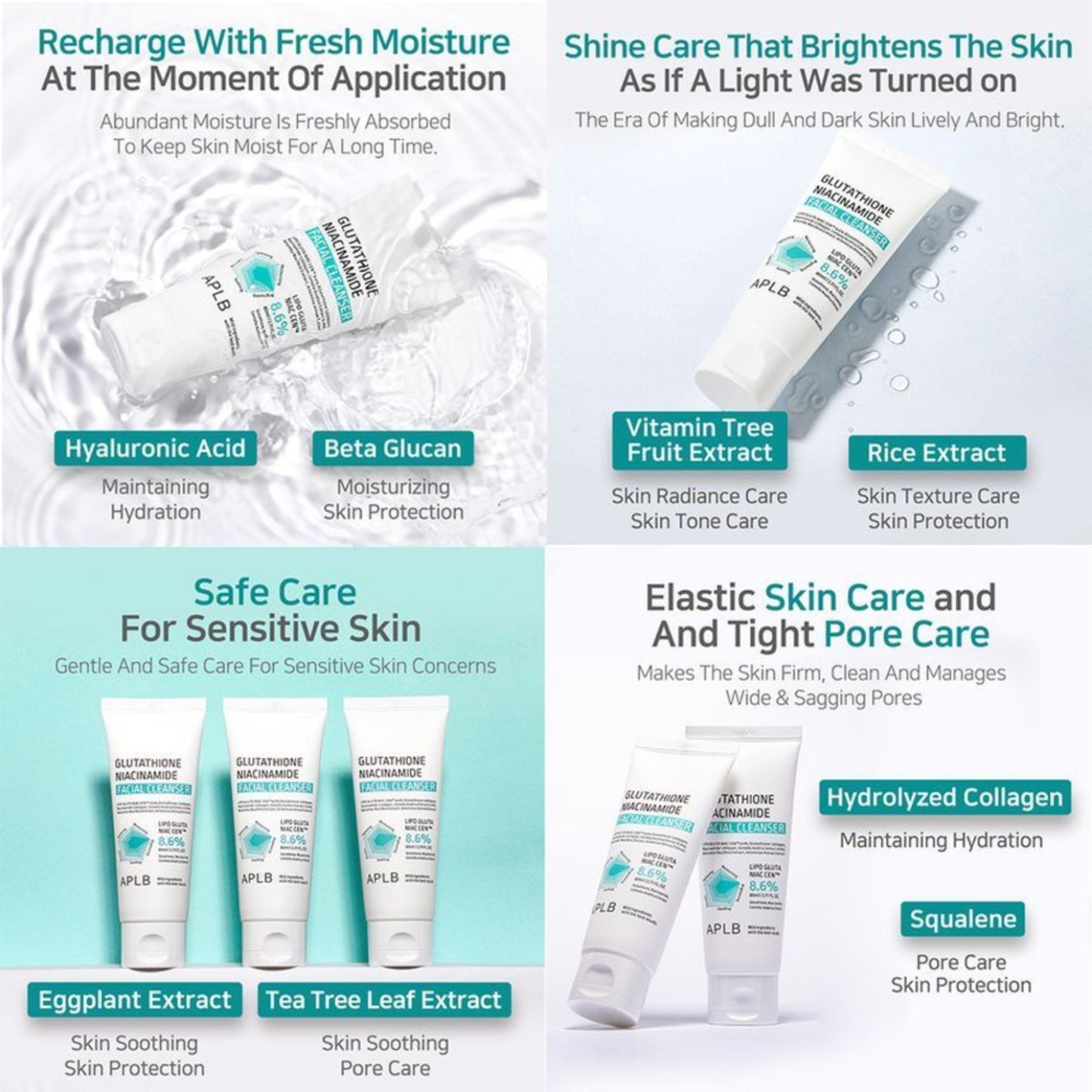 APLB Glutathione Niacinamide Facial Cleanser, gel de curățare iluminator care uniformizează și curăță tenul