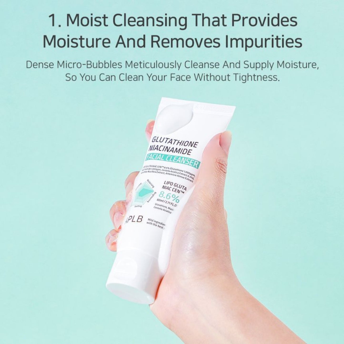 APLB Glutathione Niacinamide Facial Cleanser, gel de curățare iluminator care uniformizează și curăță tenul