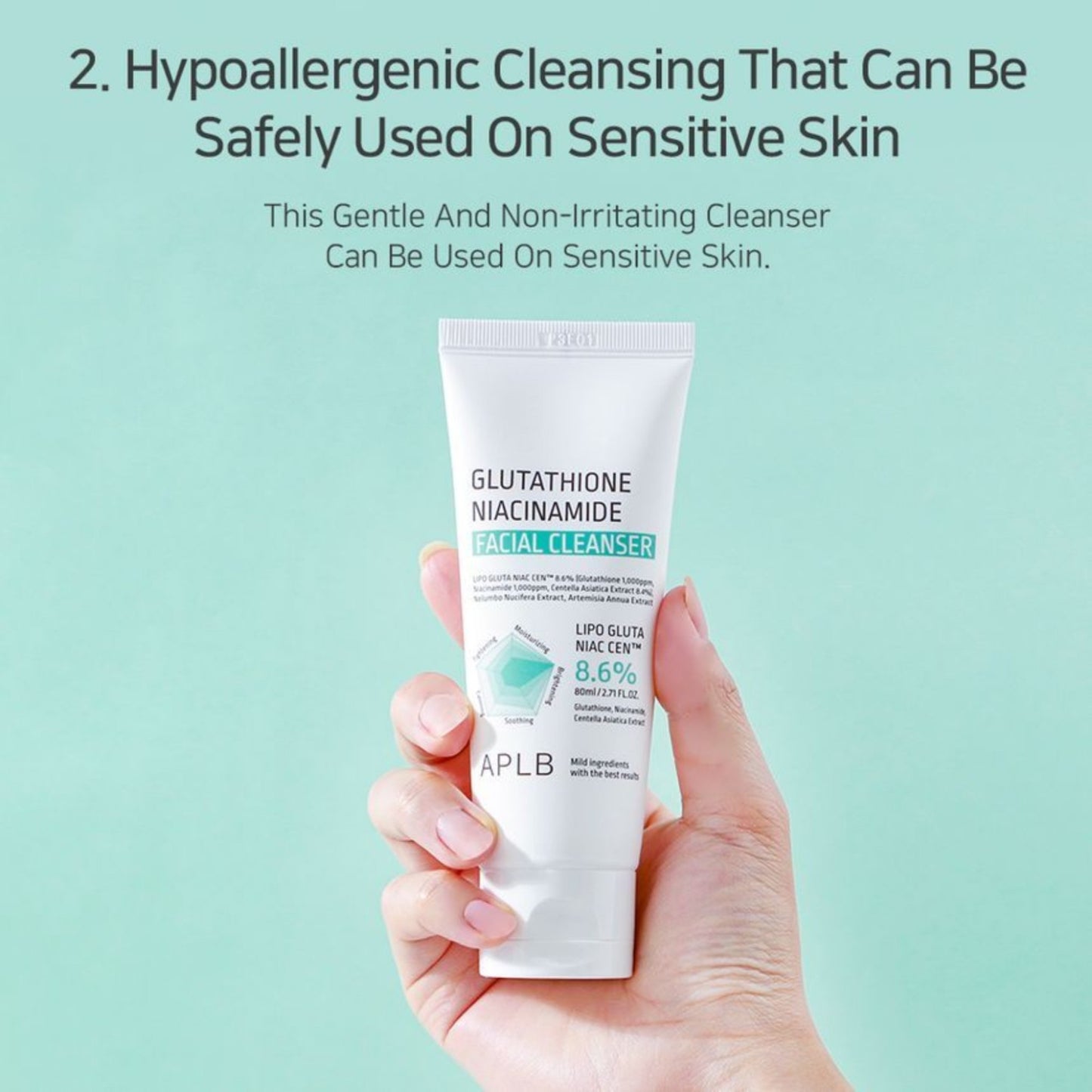 APLB Glutathione Niacinamide Facial Cleanser, gel de curățare iluminator care uniformizează și curăță tenul