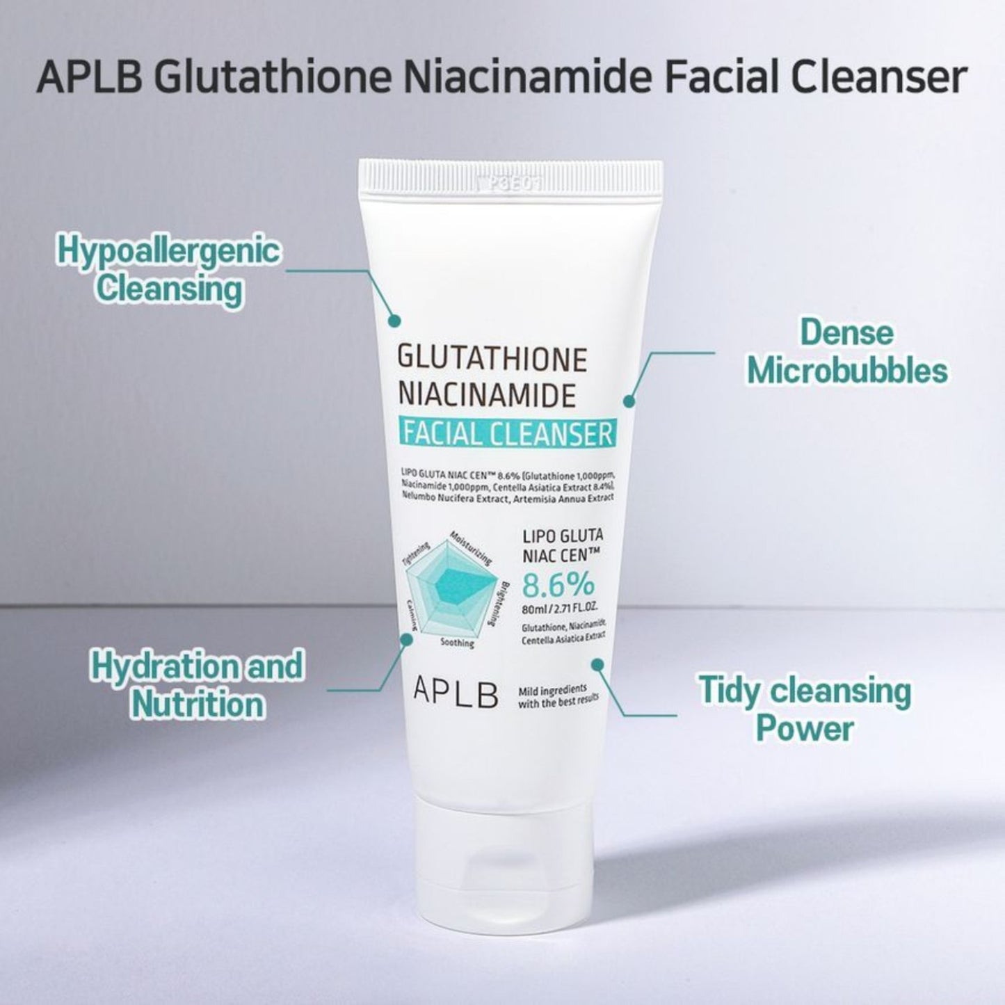 APLB Glutathione Niacinamide Facial Cleanser, gel de curățare iluminator care uniformizează și curăță tenul