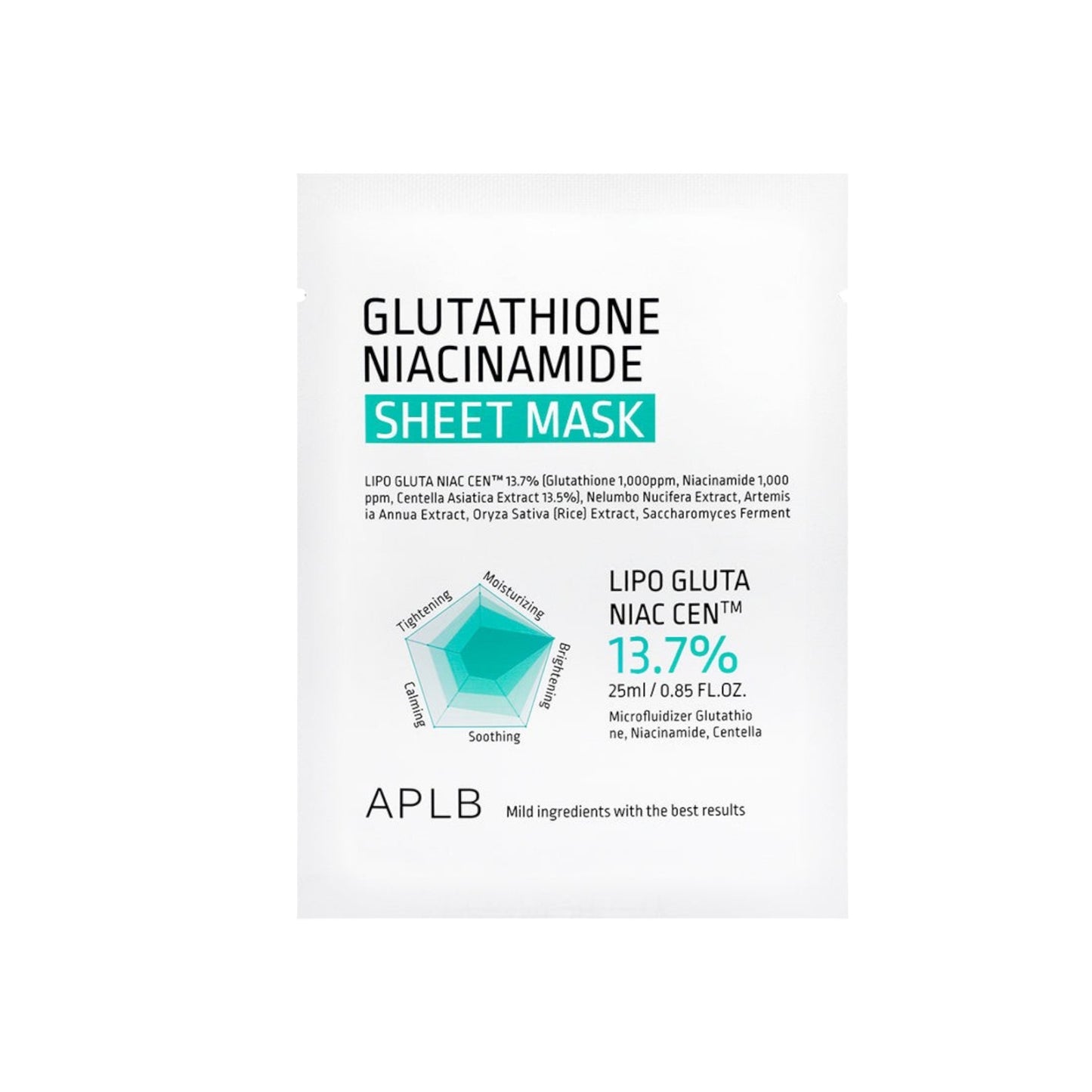 APLB Glutathione Niacinamide Sheet Mask, mască facială iluminatoare care hidratează și uniformizează tonul pielii