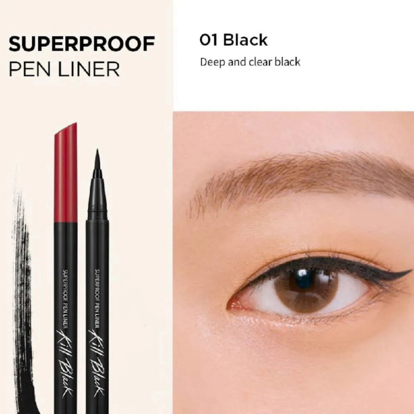 CLIO Superproof Pen Liner 01 Black, tuș de ochi negru intens rezistent la apă pentru un contur precis și definit