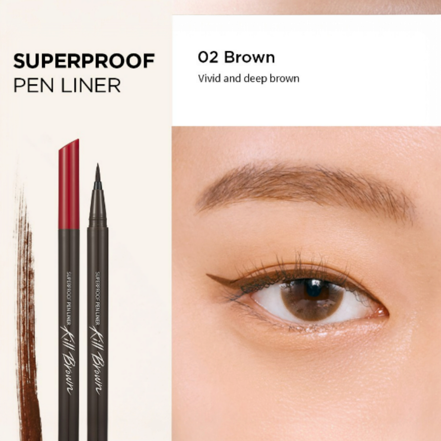 CLIO Superproof Pen Liner 02 Brown, tuș de ochi maro rezistent la apă pentru un contur natural și elegant