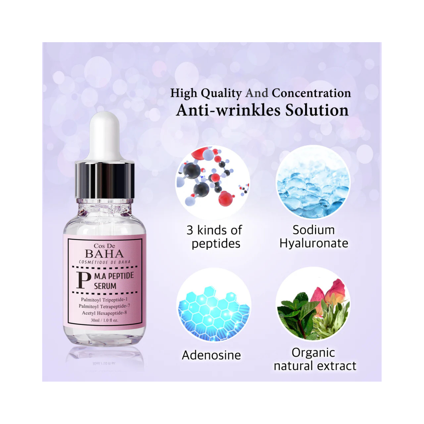 Cos de Baha p m.a peptide serum p60 ser cu peptide pentru sustinerea fermitatii pielii si imbunatatirea aspectului liniilor fine.