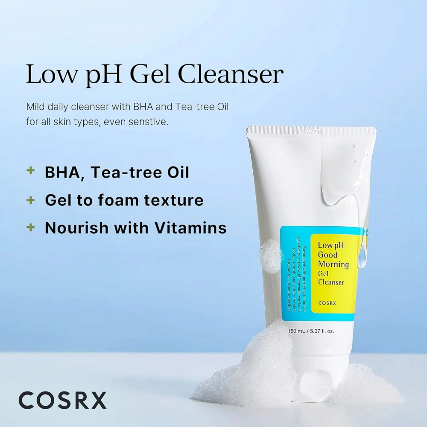 COSRX Low pH Good Morning Gel Cleanser, gel de curățare delicat care menține echilibrul pielii și îndepărtează impuritățile
