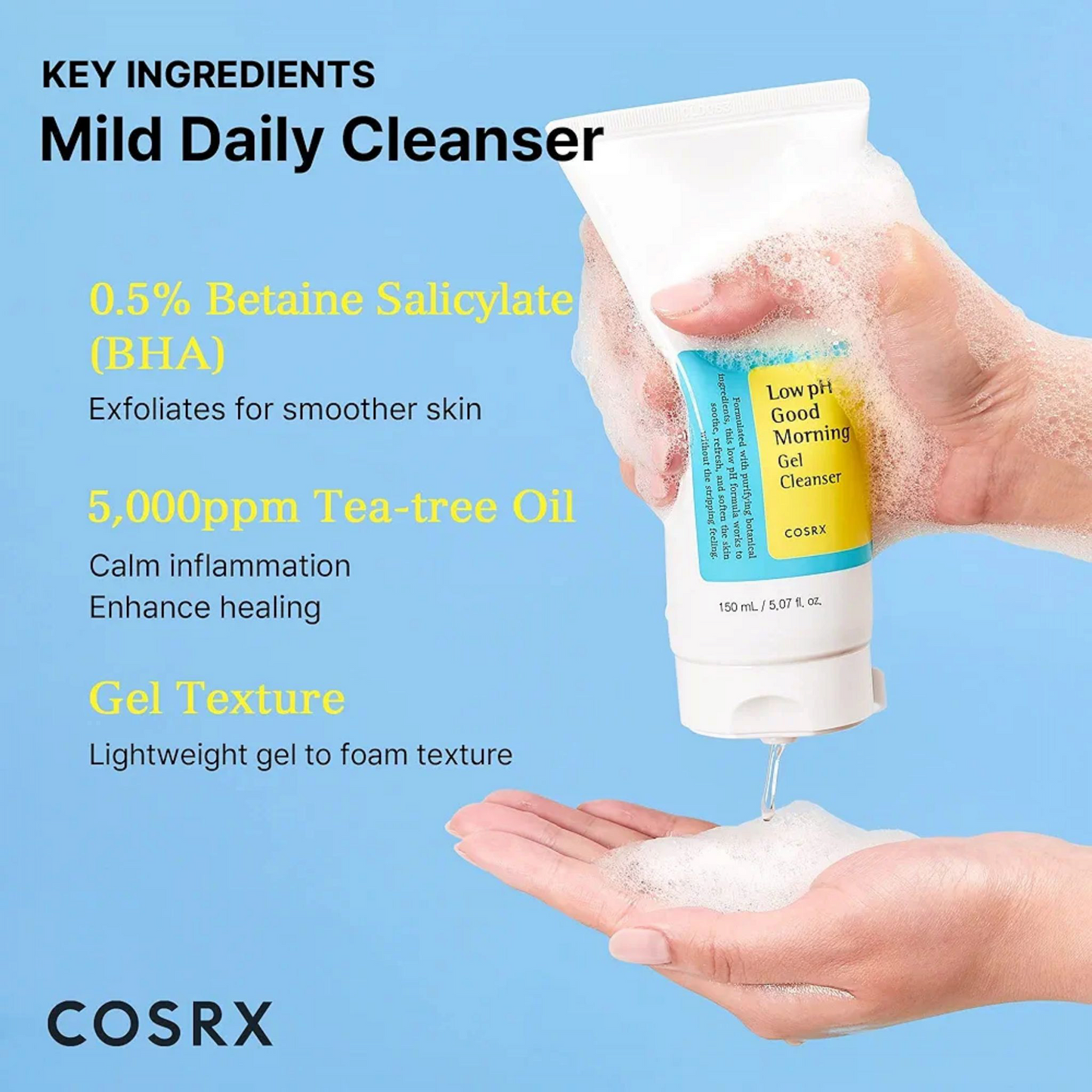COSRX Low pH Good Morning Gel Cleanser, gel de curățare delicat care menține echilibrul pielii și îndepărtează impuritățile