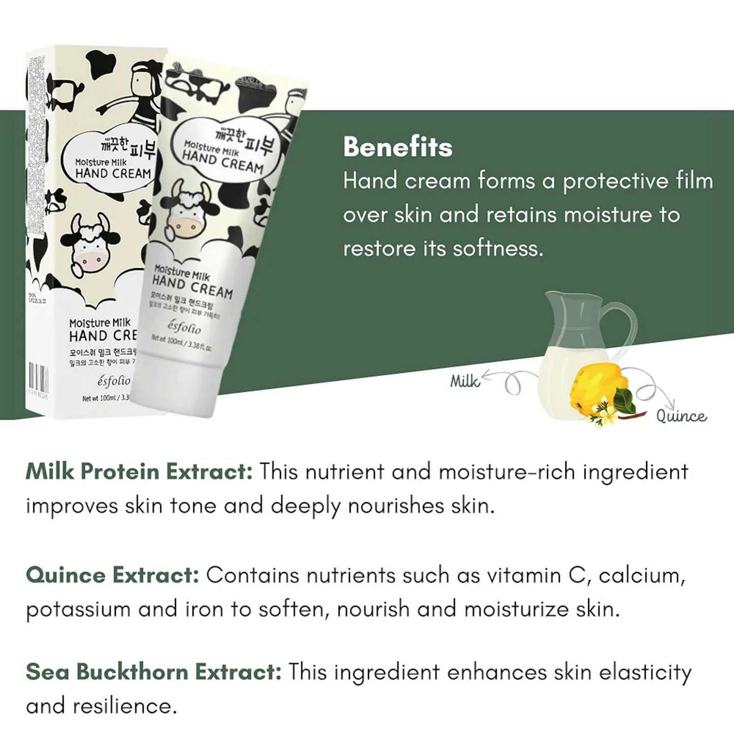 ESFOLIO Pure Skin Moisture Milk Hand Cream, cremă de mâini catifelată care hidratează intens și lasă pielea fină