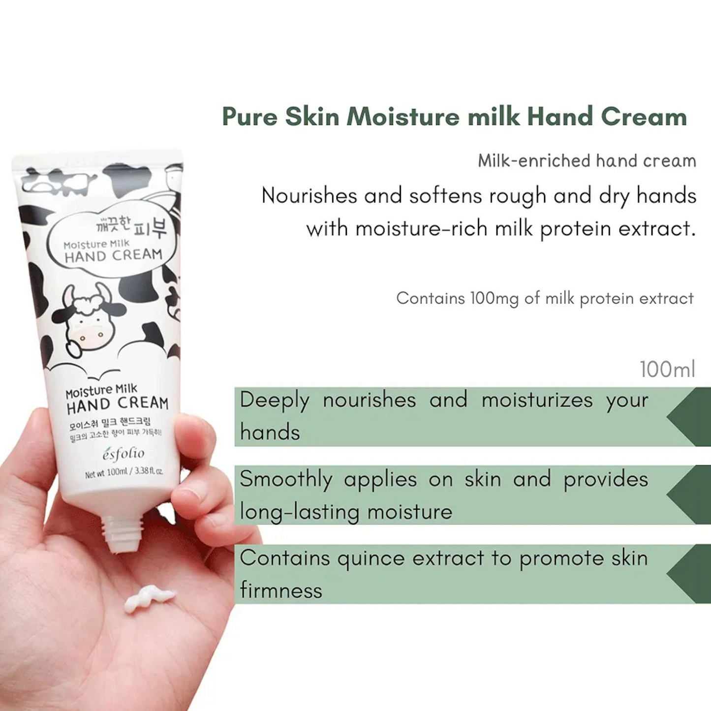 ESFOLIO Pure Skin Moisture Milk Hand Cream, cremă de mâini catifelată care hidratează intens și lasă pielea fină