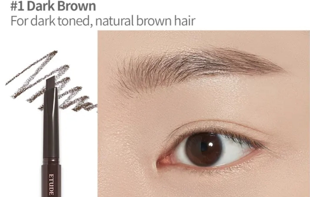 ETUDE Drawing Eye Brow 01 Dark Brown, creion pentru sprâncene maro închis care definește și umple natural sprâncenele