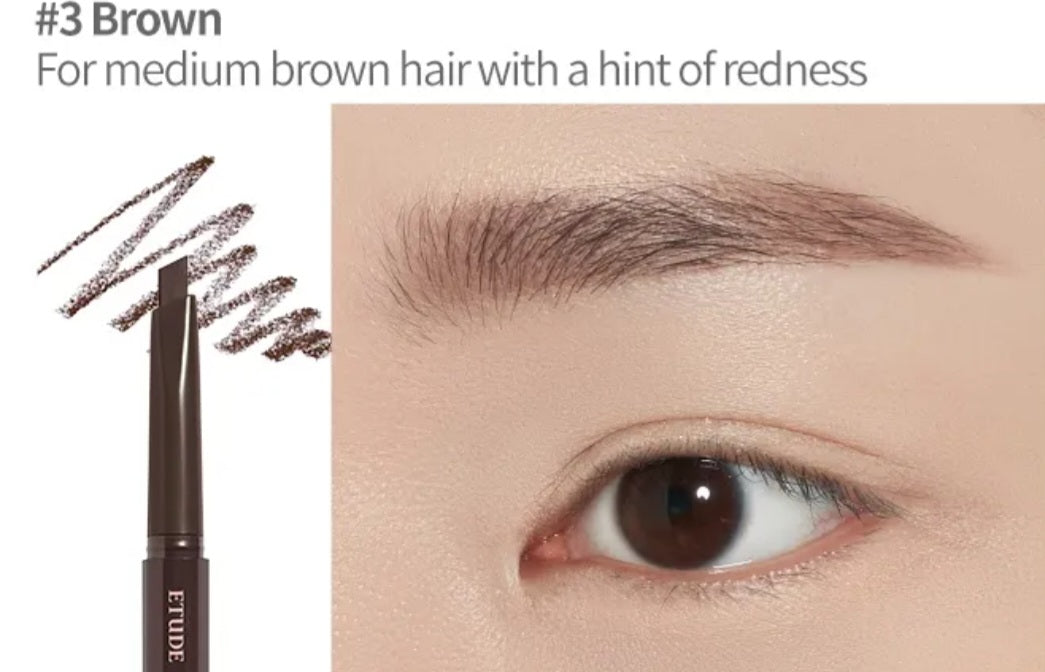 ETUDE Drawing Eye Brow 03 Brown, creion pentru sprâncene maro natural care definește și umple sprâncenele cu precizie