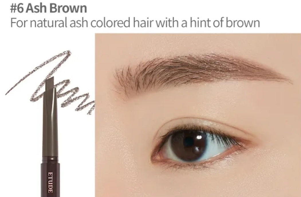 ETUDE Drawing Eye Brow 06 Ash Brown, creion pentru sprâncene maro cenușiu care definește și umple natural sprâncenele