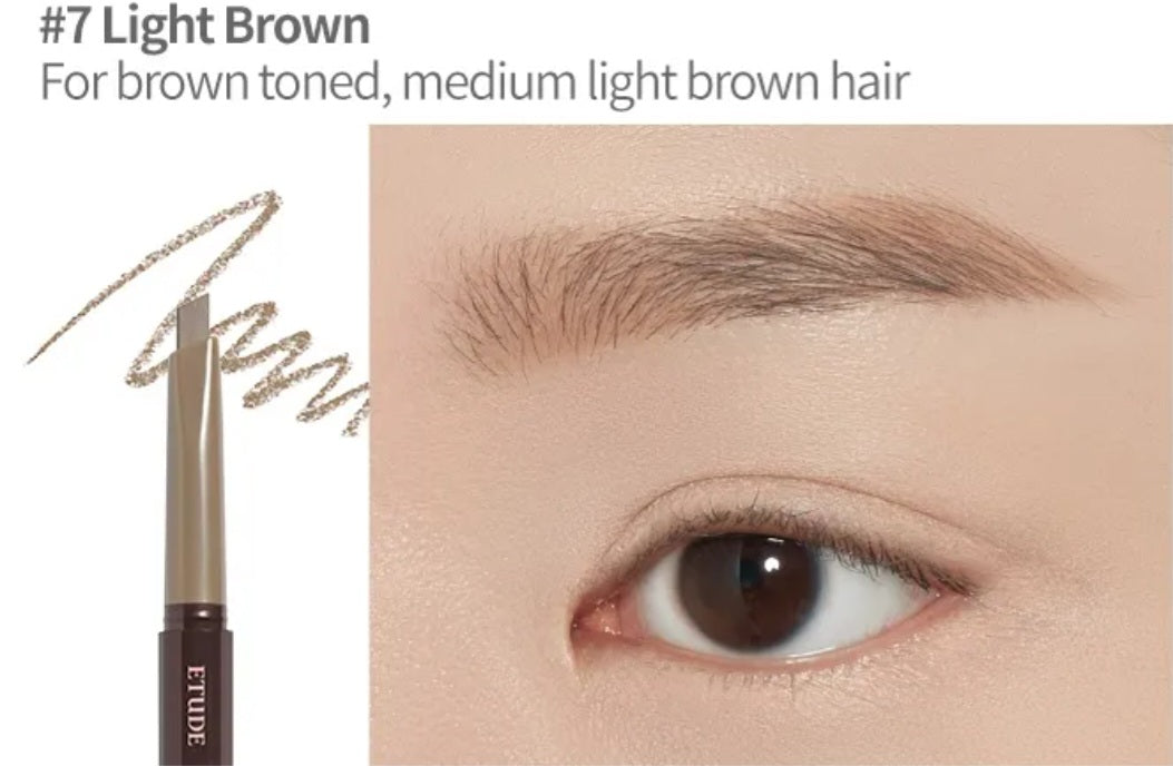 ETUDE Drawing Eye Brow 07 Light Brown, creion pentru sprâncene maro deschis care definește și umple natural sprâncenele