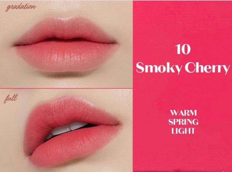 ETUDE Fixing Tint 10 Smoky Cherry, ruj lichid rezistent care oferă buzelor culoare intensă și confort de lungă durată