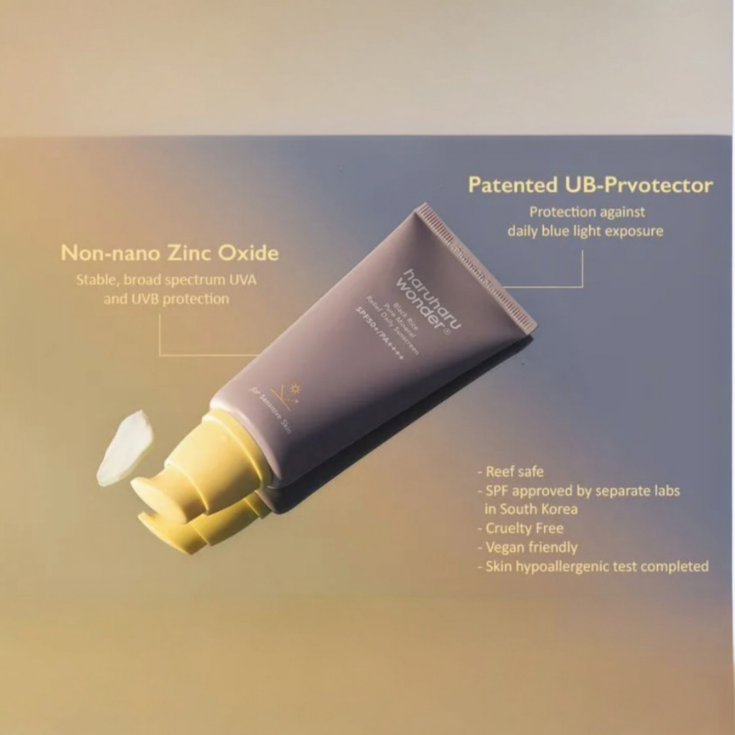 HARUHARU Wonder Black Rice Pure Mineral Relief Daily Sunscreen SPF50, cremă solară minerală care calmează și protejează pielea zilnic