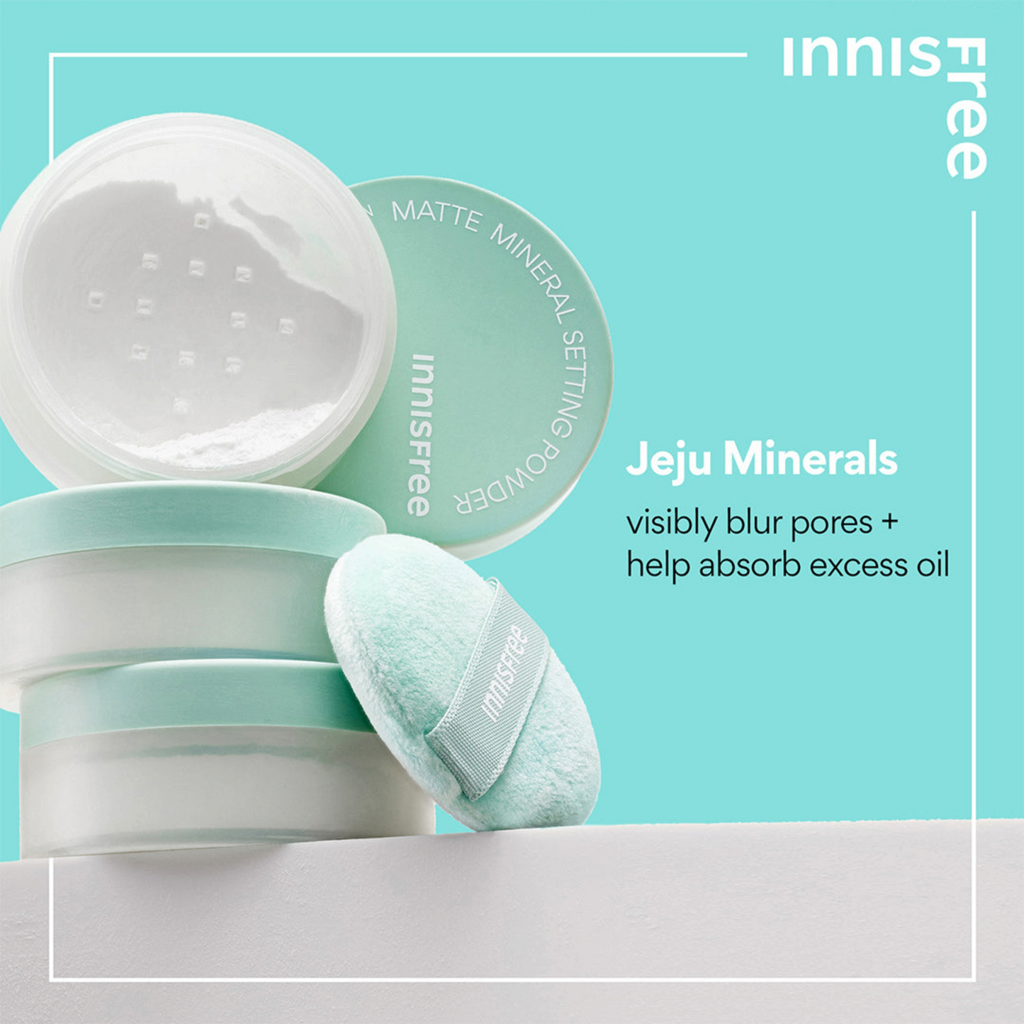 INNISFREE No-Sebum Mineral Powder, pudră minerală matifiantă care controlează excesul de sebum și lasă pielea catifelată