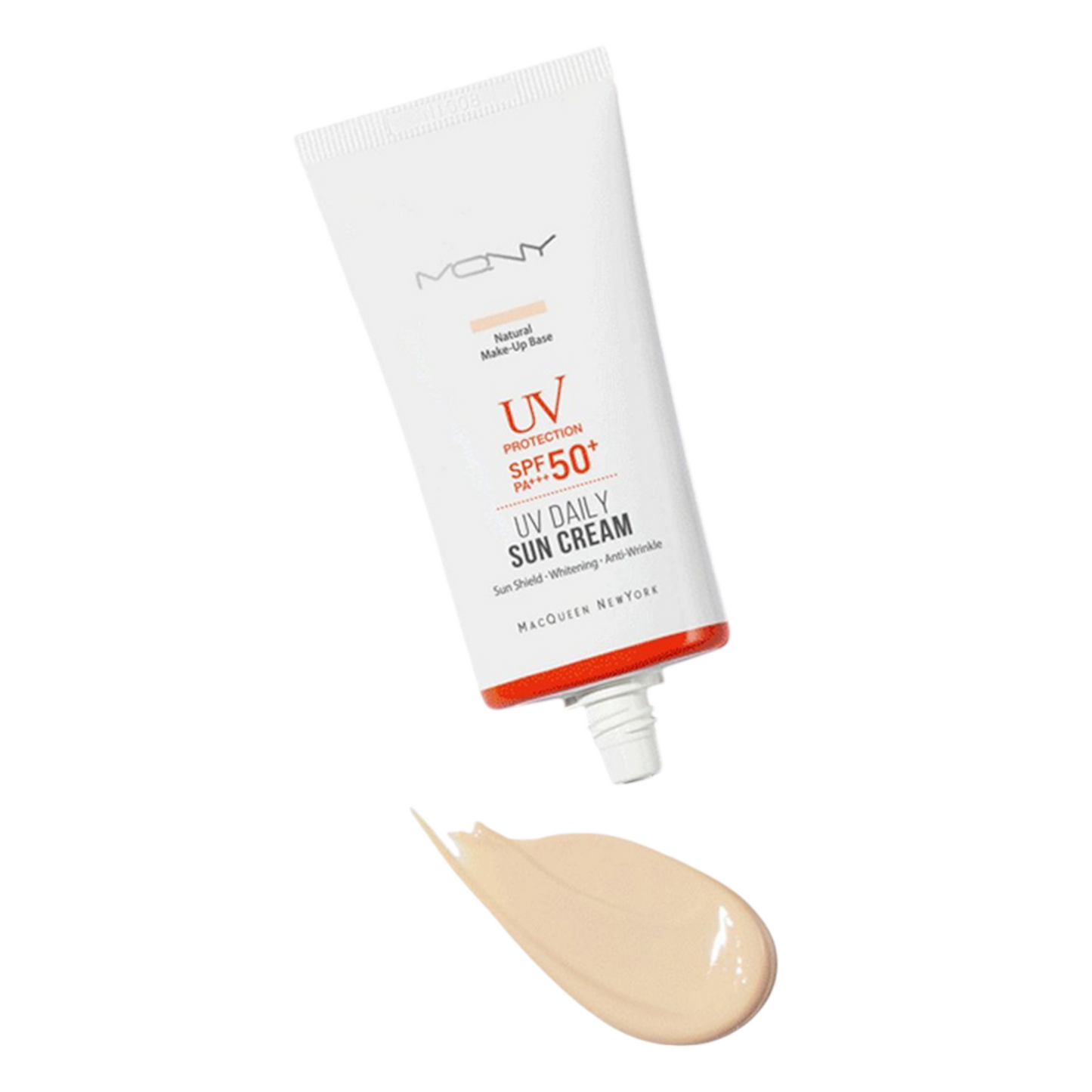 MACQUEEN UV Daily Sun Cream Natural Make-Up Base SPF50, cremă de protecție solară cu efect de bază de machiaj naturală și luminoasă