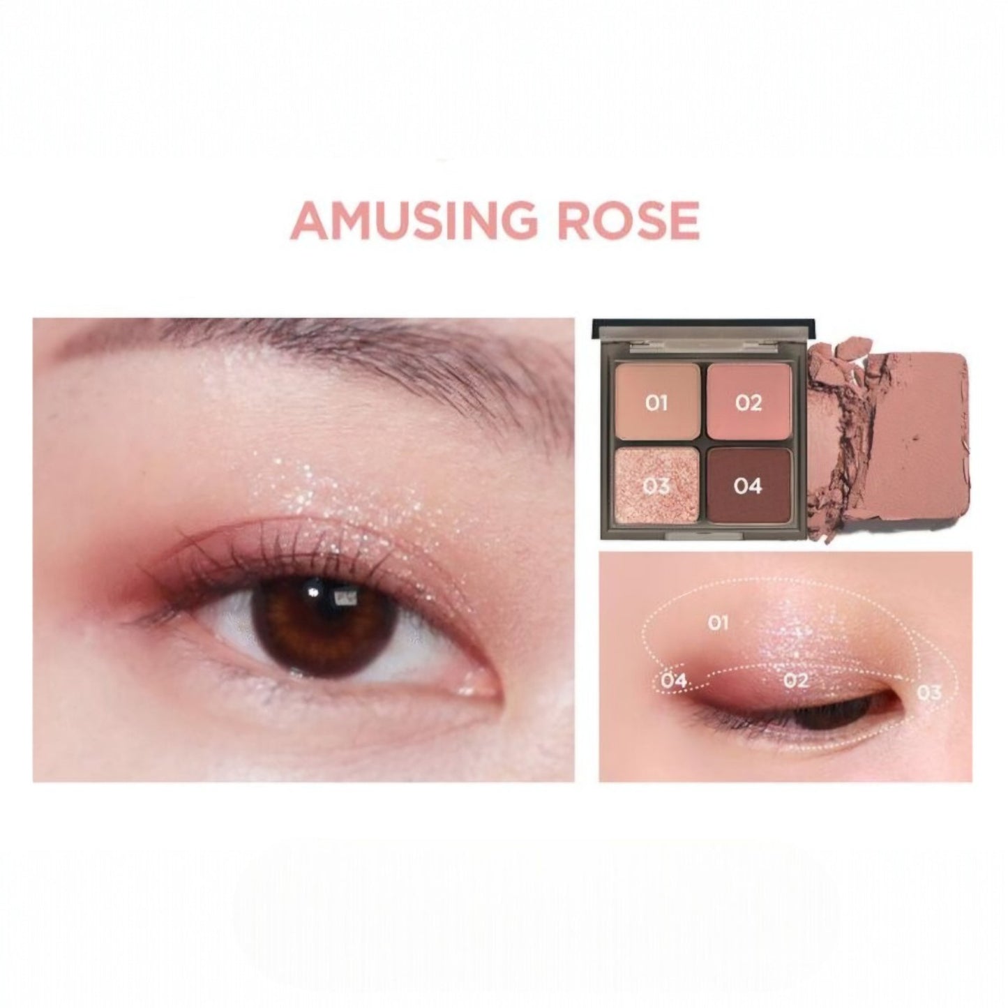 MERZY Mood Fit Shadow Palette S1 Amusing Rose, paletă de farduri roz elegante pentru machiaj delicat și romantic