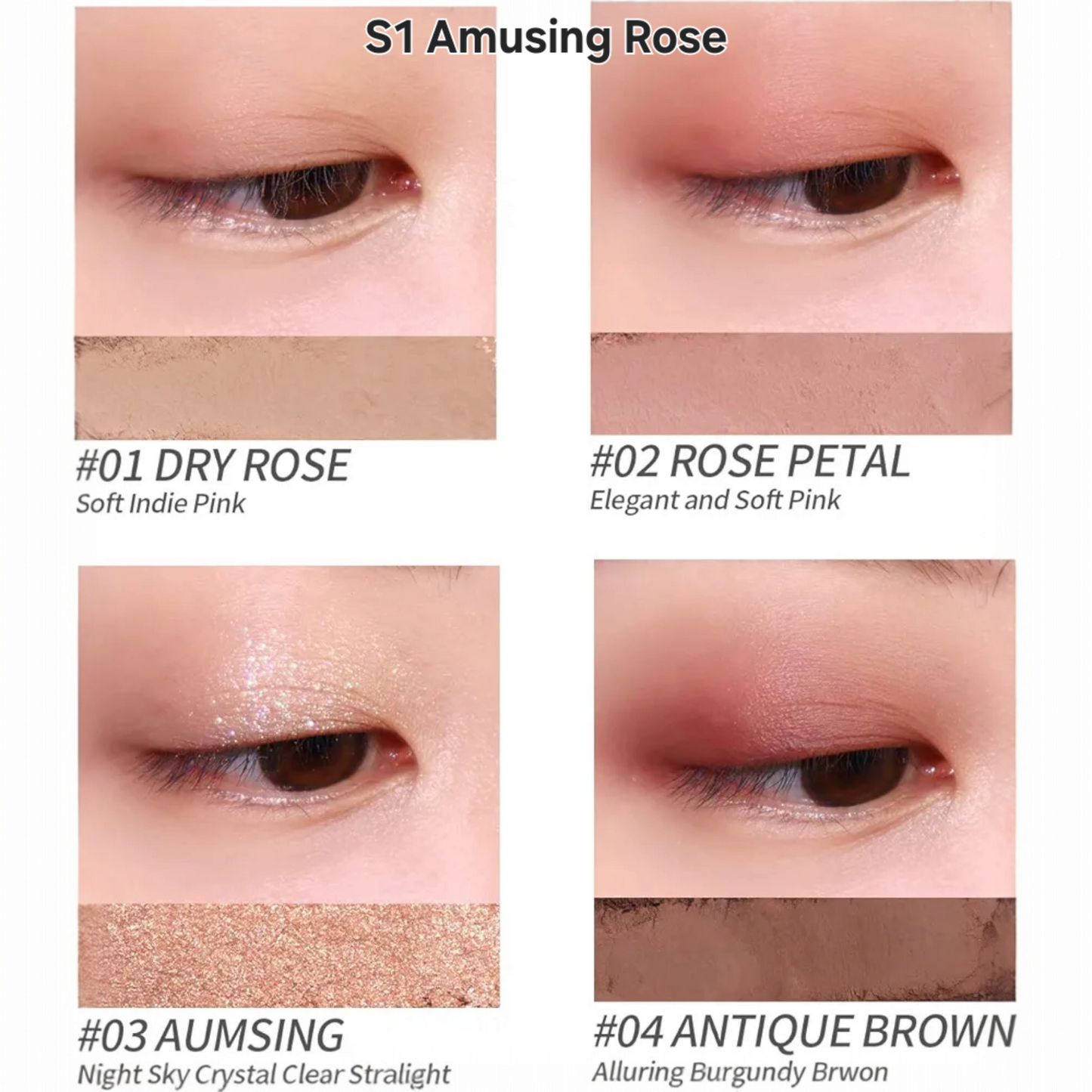 MERZY Mood Fit Shadow Palette S1 Amusing Rose, paletă de farduri roz elegante pentru machiaj delicat și romantic