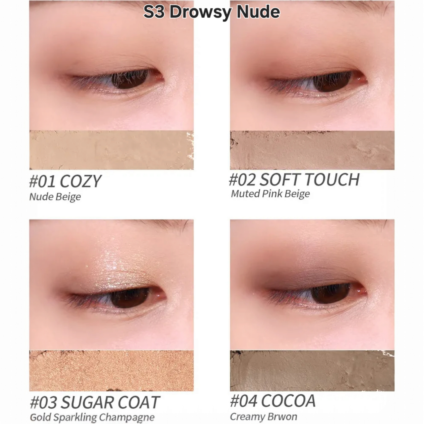 MERZY Mood Fit Shadow Palette S3 Drowsy Nude, paletă de farduri nude catifelate pentru un machiaj natural și elegant