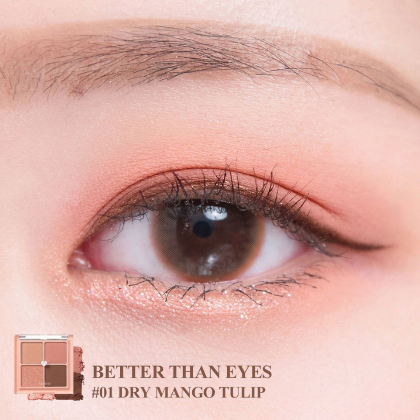 ROM&ND Better Than Eyes 01 Dry Mango Tulip, paletă de farduri în nuanțe calde de mango și corai pentru un machiaj proaspăt și luminos