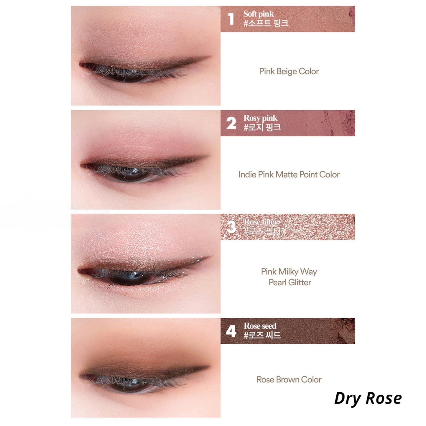 ROM&ND Better Than Eyes 02 Dry Rose, paletă de farduri pentru un machiaj romantic și elegant