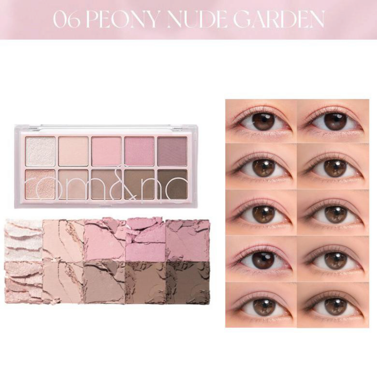 ROM&ND Better Than Palette 06 Peony Nude Garden, paletă de farduri nude și roz pal pentru un machiaj natural și rafinat