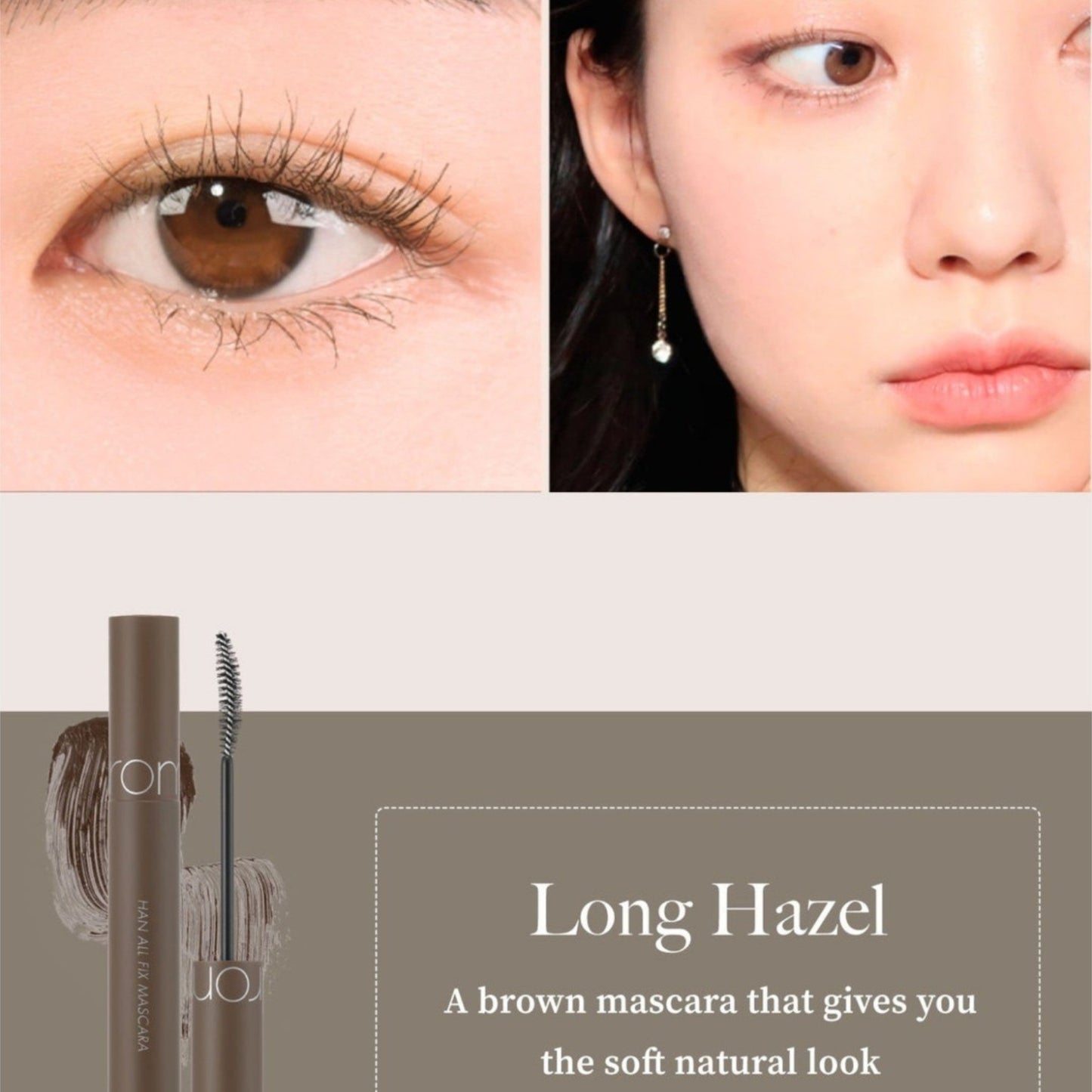 ROM&ND Han All Fix Mascara L03 Long Hazel, mascara maro deschis pentru alungire naturală și definire delicată a genelor