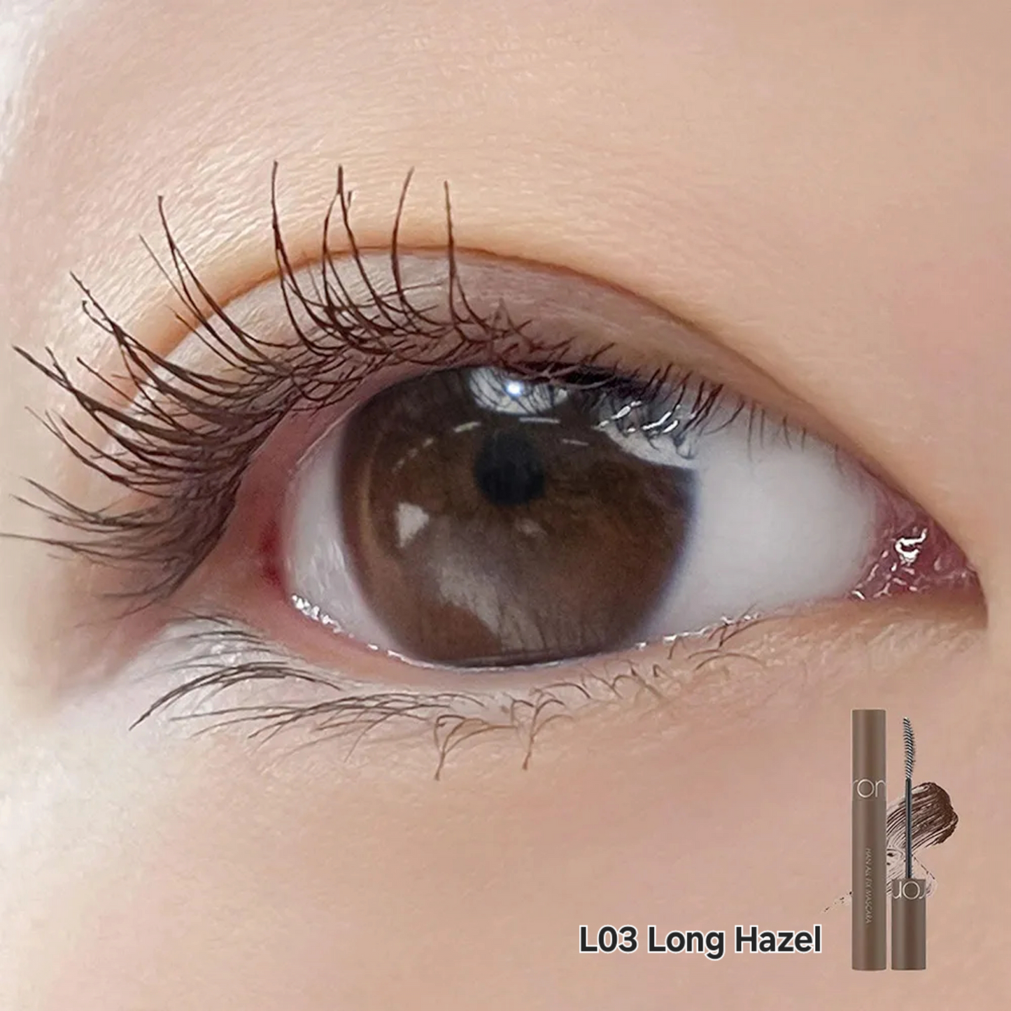 ROM&ND Han All Fix Mascara L03 Long Hazel, mascara maro deschis pentru alungire naturală și definire delicată a genelor