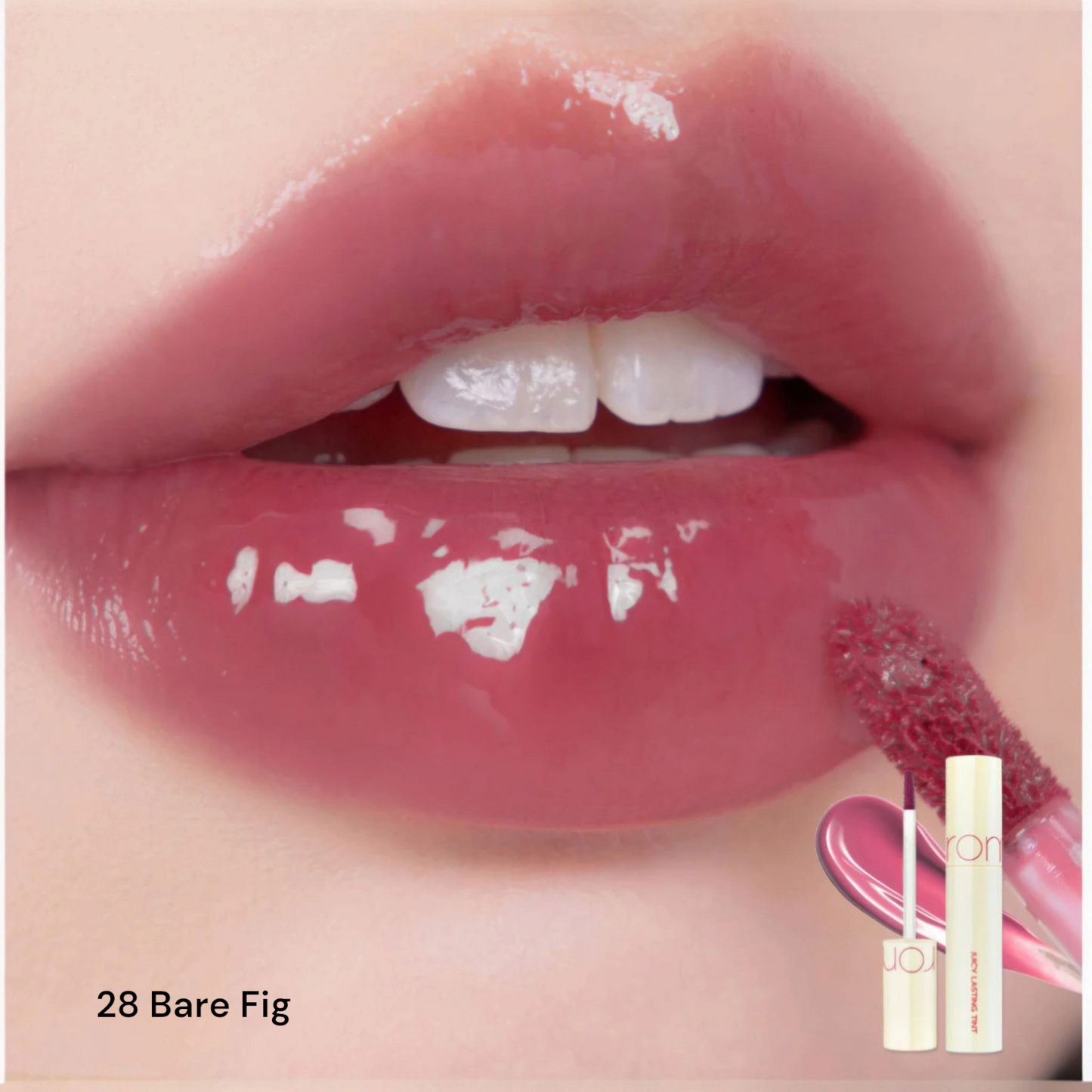 ROM&ND Juicy Lasting Tint 28 Bare Fig, ruj lichid cu nuanță de smochină care oferă buzelor culoare intensă și luciu natural