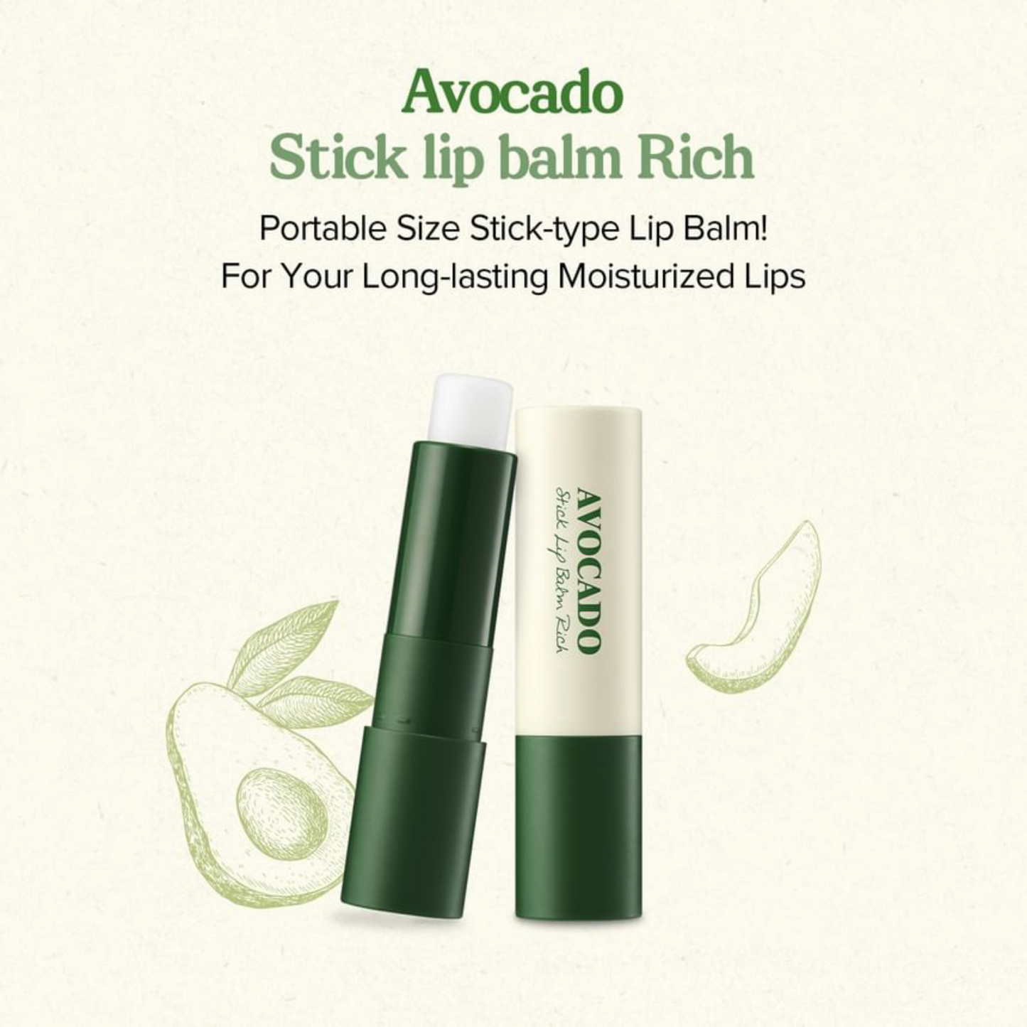 SKINFOOD Avocado Stick Lip Balm Rich, balsam de buze nutritiv care hidratează intens și lasă buzele catifelate
