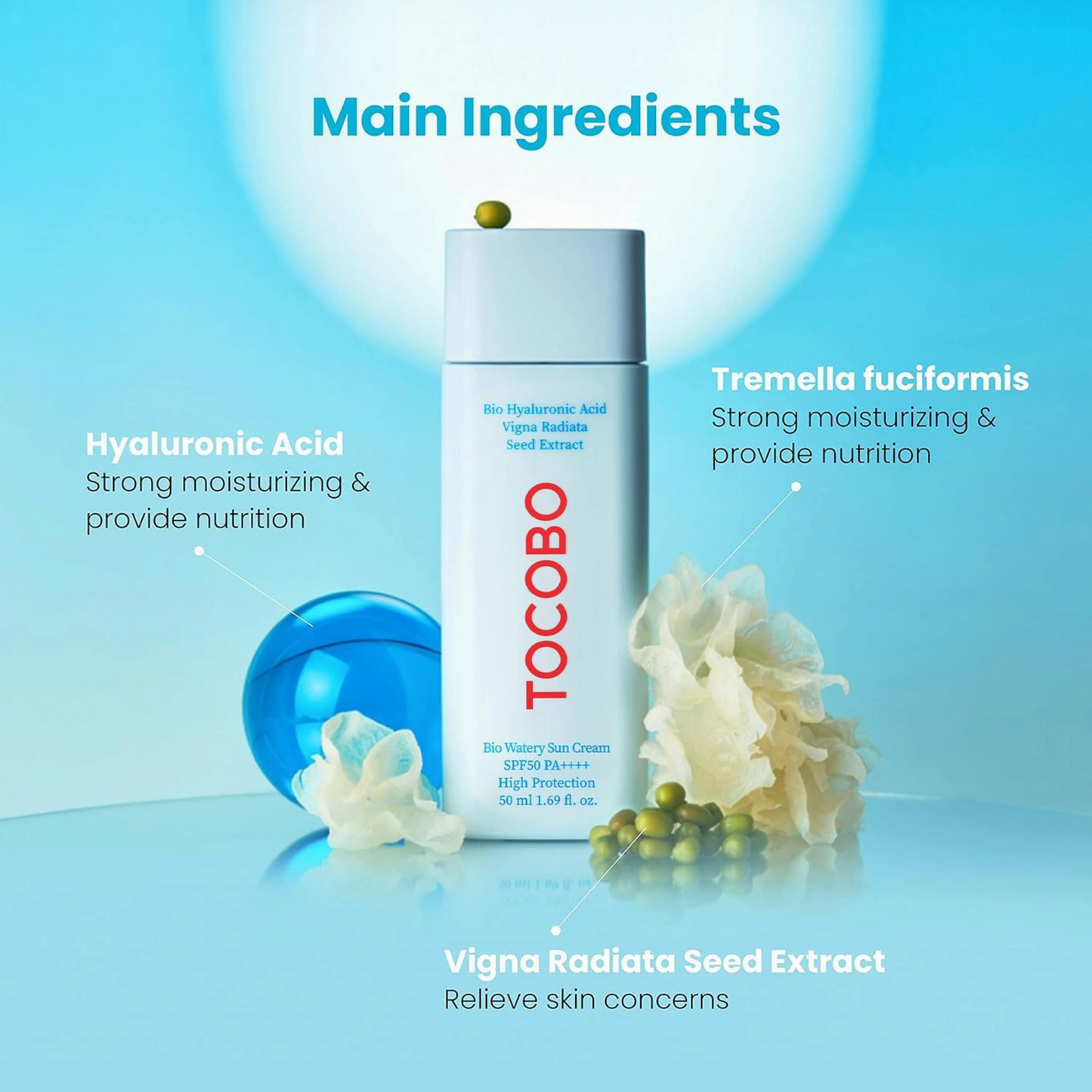 TOCOBO Bio Watery Sun Cream SPF50, cremă de protecție solară lejeră care hidratează și protejează pielea de razele UV