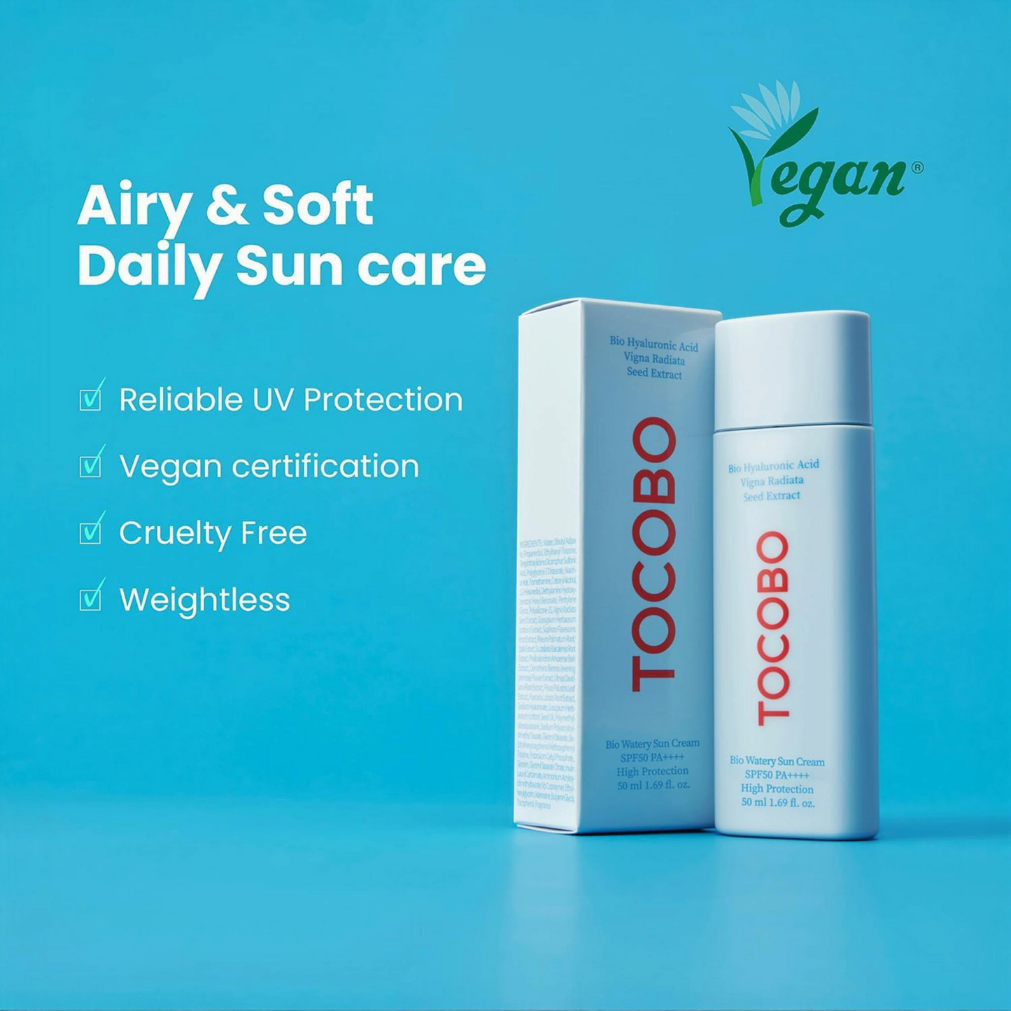 TOCOBO Bio Watery Sun Cream SPF50, cremă de protecție solară lejeră care hidratează și protejează pielea de razele UV