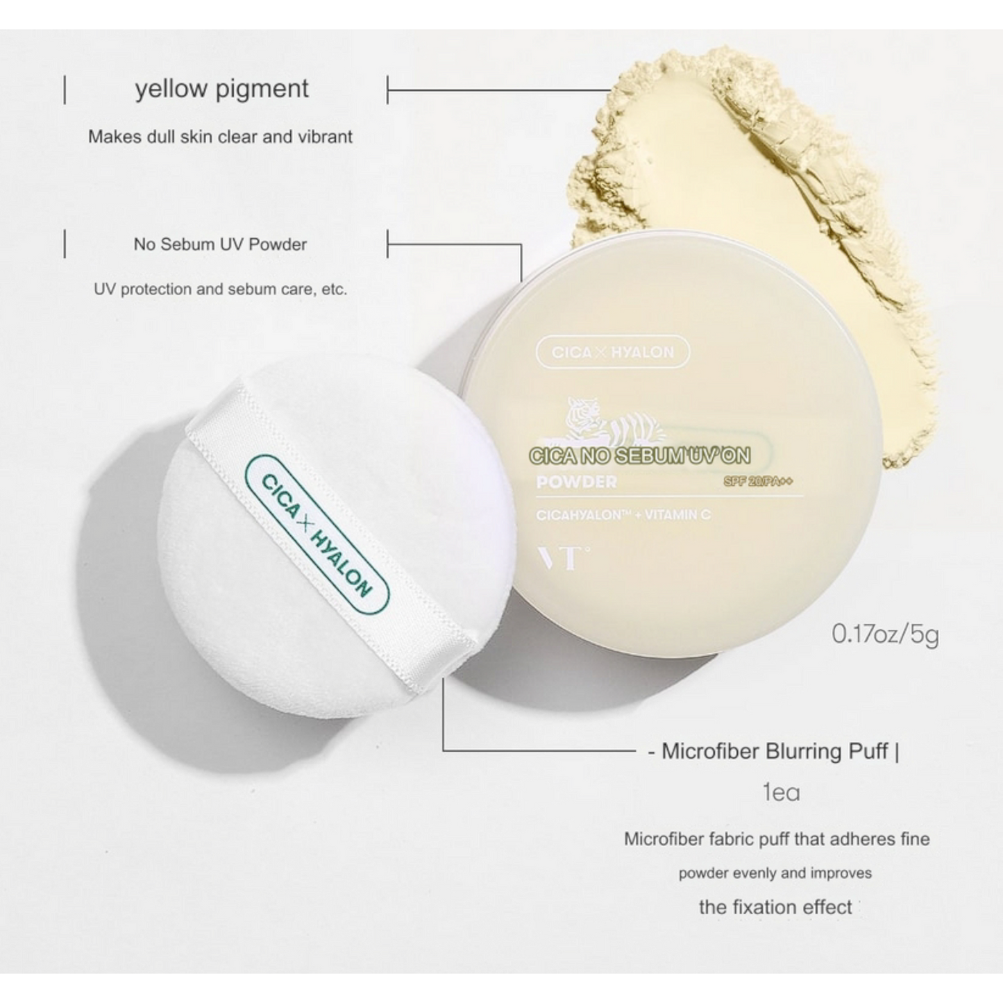 VT COSMETICS Cica No Sebum UV Powder, pudră matifiantă cu protecție solară care controlează sebumul și protejează pielea
