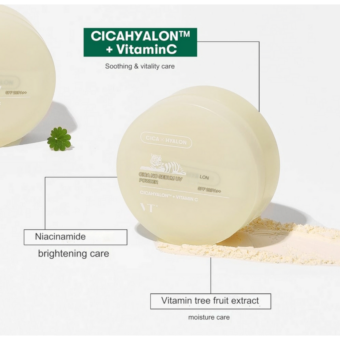 VT COSMETICS Cica No Sebum UV Powder, pudră matifiantă cu protecție solară care controlează sebumul și protejează pielea