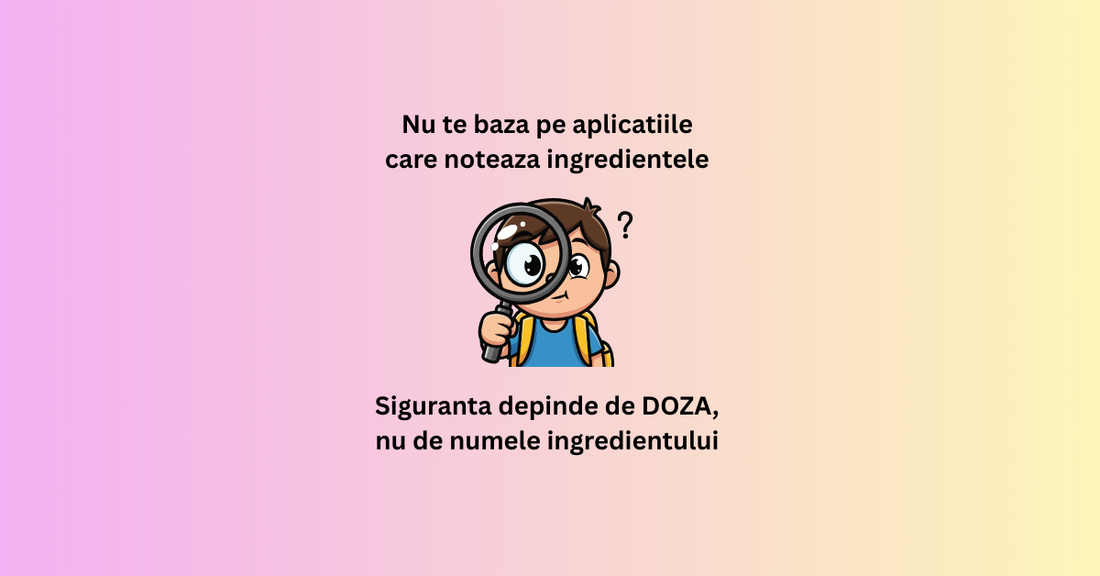 Poza cu mesaj despre aplicatiile care noteaza ingredientele si siguranta dozei