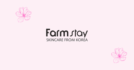 Farmstay Skincare from Korea logo pe fundal roz