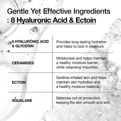 ANUA 8 Hyaluronic Acid Moisturizing Gentle Gel Cleanser, gel de curățare hidratant pentru o piele curată și catifelată