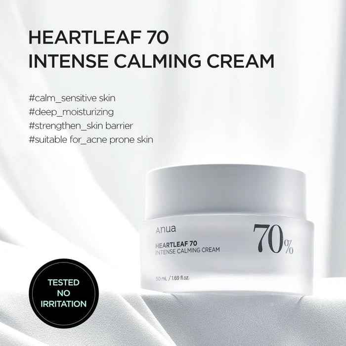 Crema ANUA Heartleaf 70% Intense Calming Cream 50ml pentru calmare si hidratare ten sensibil
