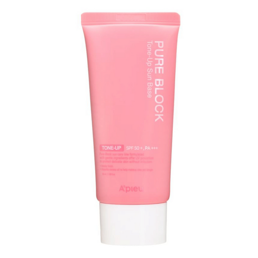 A'PIEU Pure Block Tone-Up Sun Base SPF50, cremă solară cu efect de iluminare care uniformizează și protejează tenul