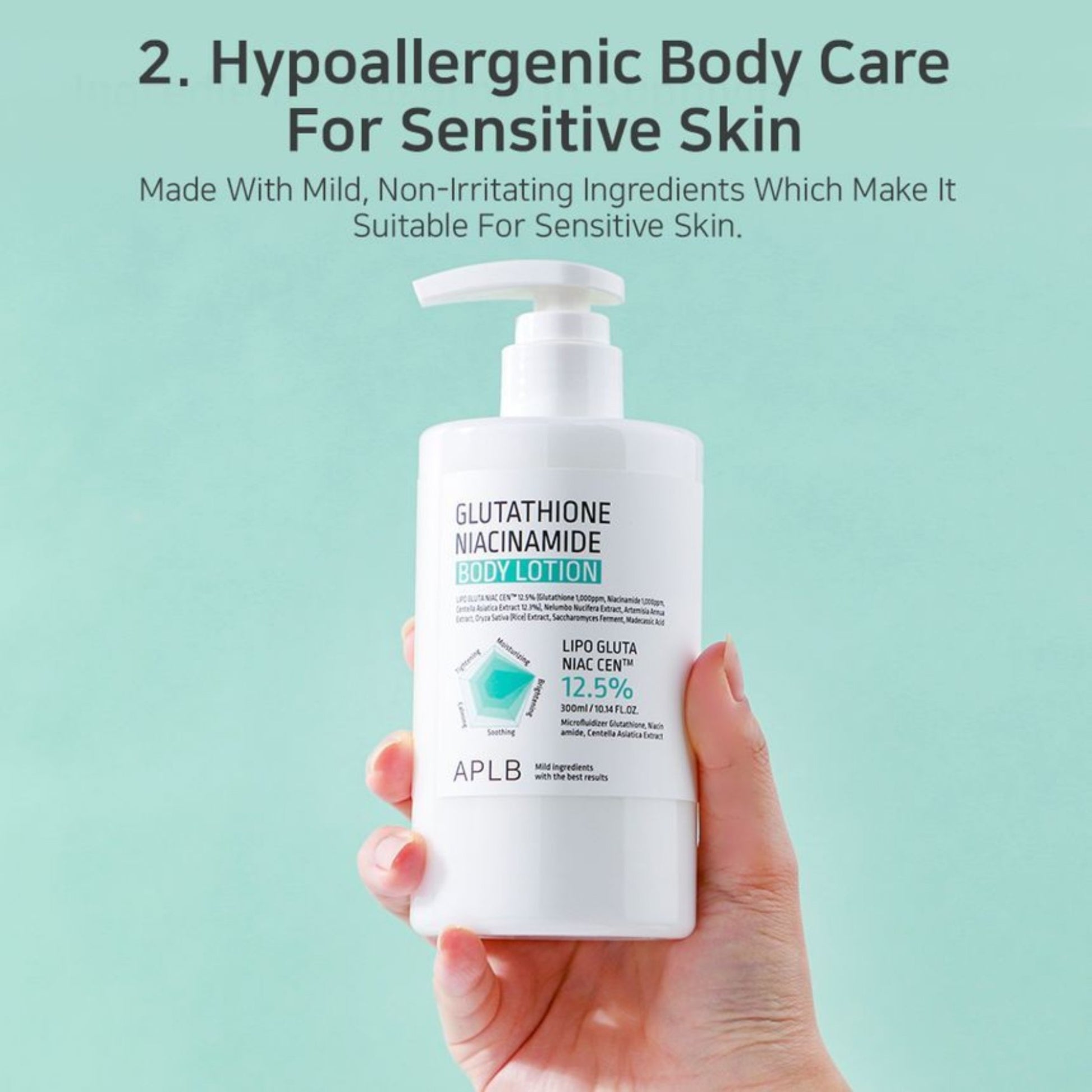 APLB Glutathione Niacinamide Body Lotion, loțiune de corp iluminatoare care hidratează și uniformizează tonul pielii