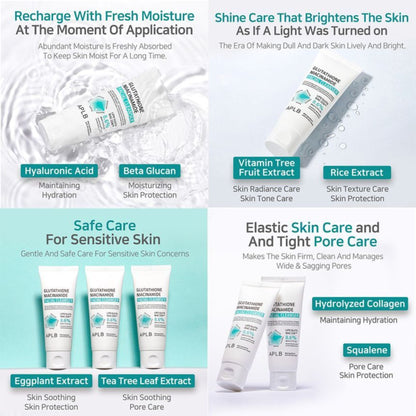 APLB Glutathione Niacinamide Facial Cleanser, gel de curățare iluminator care uniformizează și curăță tenul