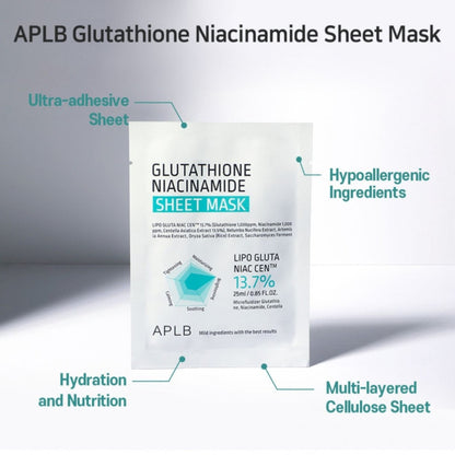 APLB Glutathione Niacinamide Sheet Mask, mască facială iluminatoare care hidratează și uniformizează tonul pielii