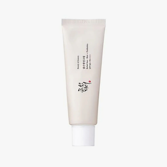 BEAUTY OF JOSEON Relief Sun Rice + Probiotics SPF50, mini cremă solară hrănitoare care hidratează și protejează tenul