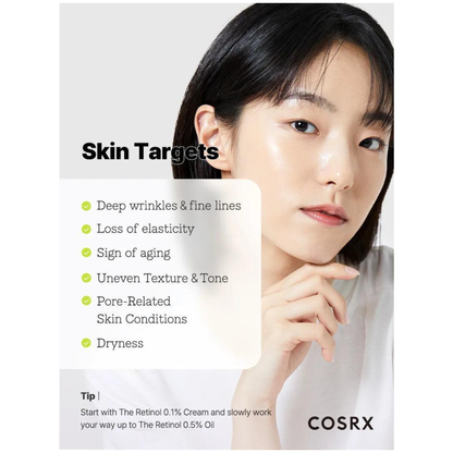 Cosrx the retinol 0.3 cream 20 ml crema cu retinol pentru imbunatatirea texturii pielii si reducerea aspectului liniilor fine.