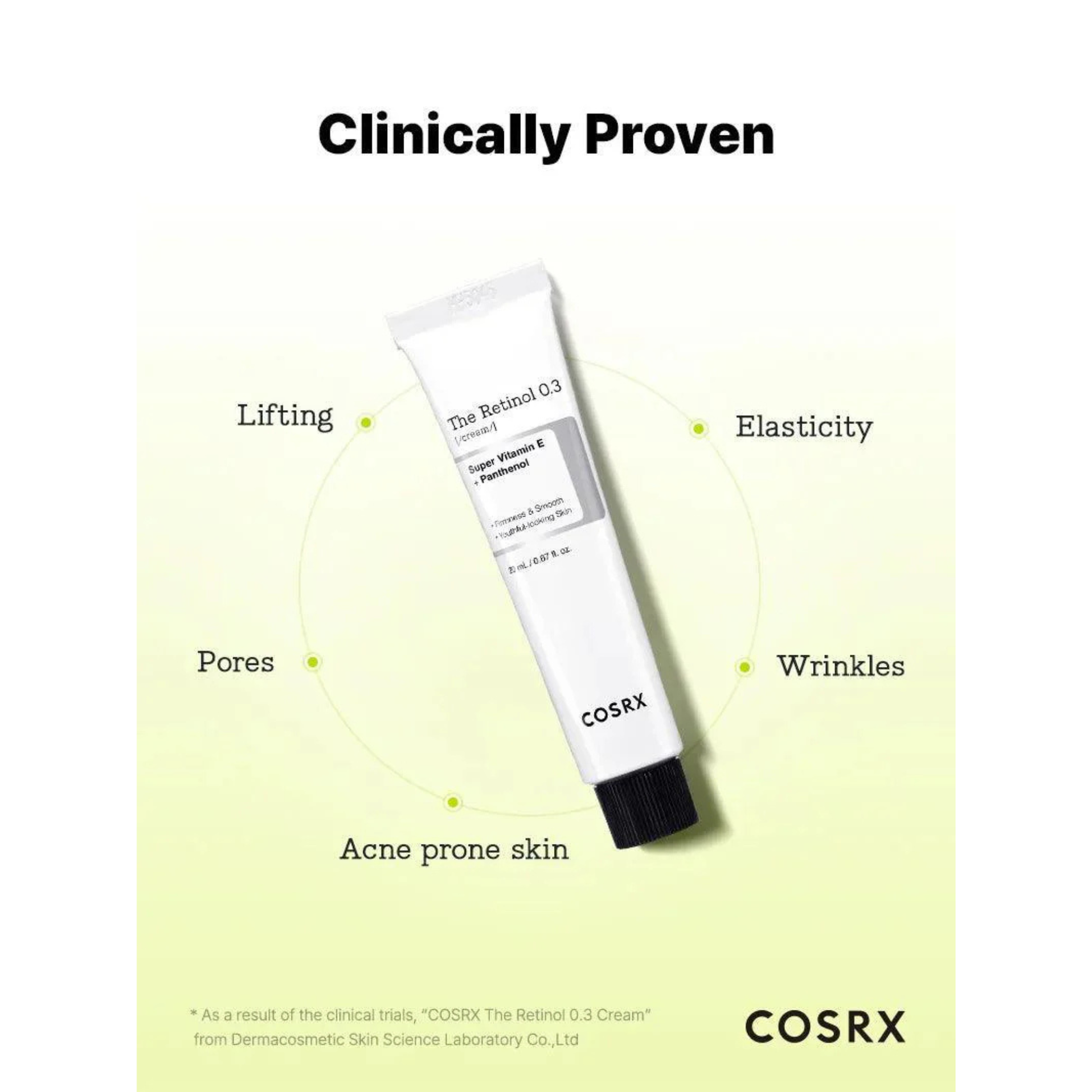 Cosrx the retinol 0.3 cream 20 ml crema cu retinol pentru imbunatatirea texturii pielii si reducerea aspectului liniilor fine demonstrat clinic.