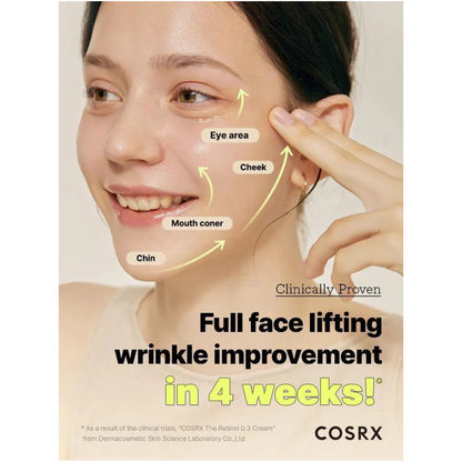 Cosrx the retinol 0.3 cream 20 ml crema cu retinol pentru imbunatatirea texturii pielii si reducerea aspectului liniilor fine.