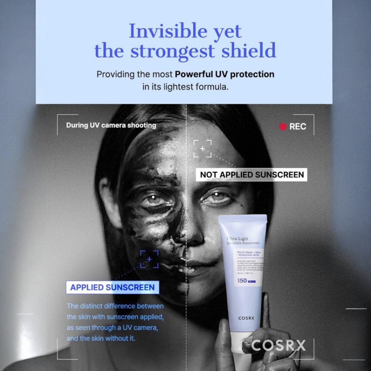 Crema solara COSRX Ultra Light Invisible Sunscreen SPF50 50ml, textura usoara si invizibila
