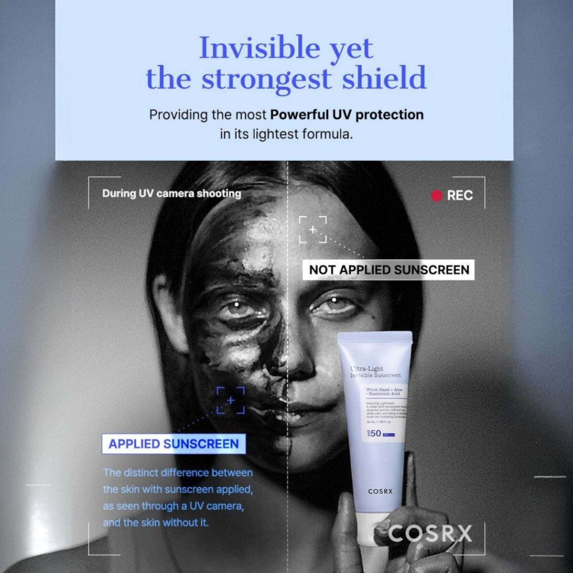 Crema solara COSRX Ultra Light Invisible Sunscreen SPF50 50ml, textura usoara si invizibila
