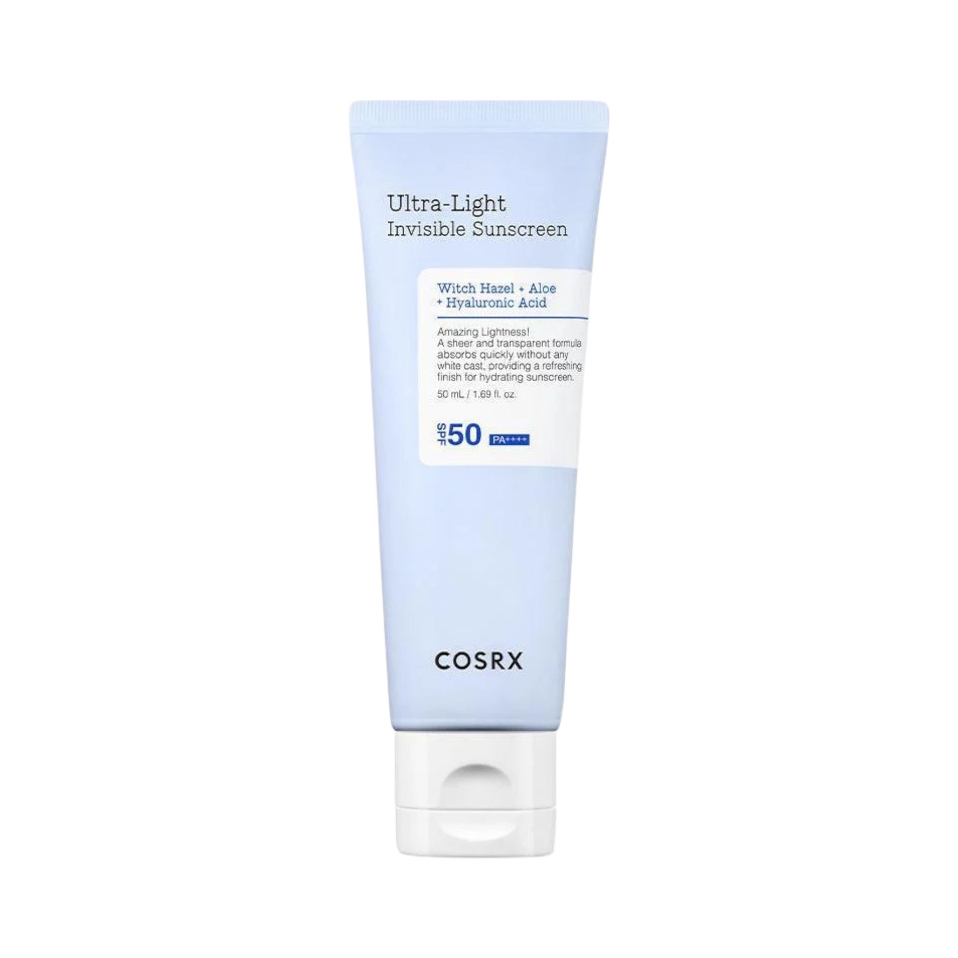 Crema solara COSRX Ultra Light Invisible Sunscreen SPF50 50ml, textura usoara si invizibila
